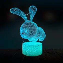 Кролик 3D лампы животных Детская Chirstmas подарок светодиодный USB акрил тарелка ночник многоцветный Luminaria флэш-иллюзия стол Декор