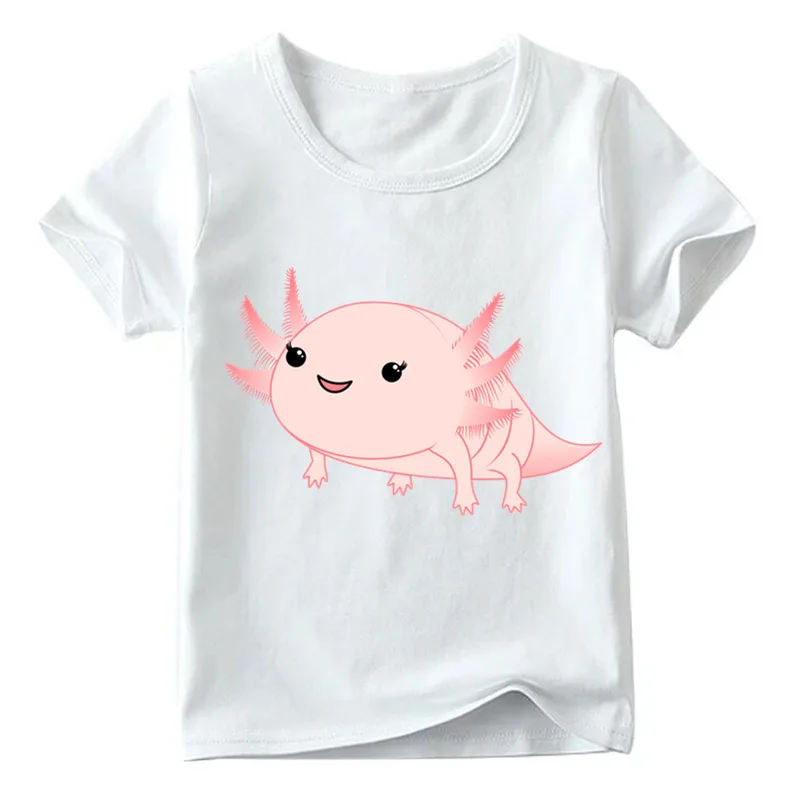 Модные милые розовые детские футболки с принтом Axolotl летние топы с короткими рукавами для маленьких мальчиков и девочек, детская мягкая футболка ooo2315