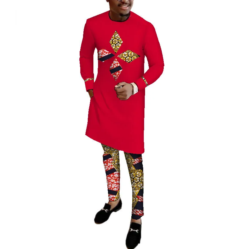 African-Clothes-for-Men-Long-Sleeve-Shirt-and-Pants-Set-Bazin-Riche-African-Print-Patchwork(8)