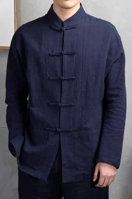 Men's Traditional Chinese Clothing Mens Cotton Linen Shirts Cardigan Kung Fu Tai Chi Master Costume Male Fashion Tops CN-018