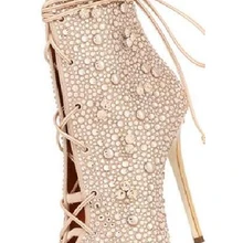 Лидер продаж; ботильоны со стразами; женские ботильоны на шнуровке с открытым носком; женская обувь на тонком высоком каблуке; Botas Mujer; сезон весна-осень