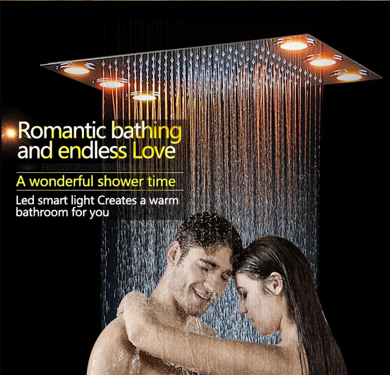Rain Shower Set Remote Control Color LED Lights Shower Sets 3 Way Temperature Thermostatic Mixer Bathroom 360500mm  (4)
