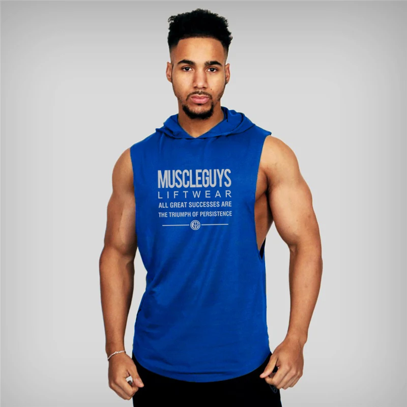 Muscleguys бренд 2019 летние мужские с буквенным принтом тренажерные залы Стрингер жилет для бодибилдинга Фитнес Без Рукавов жилетки с капюшоном
