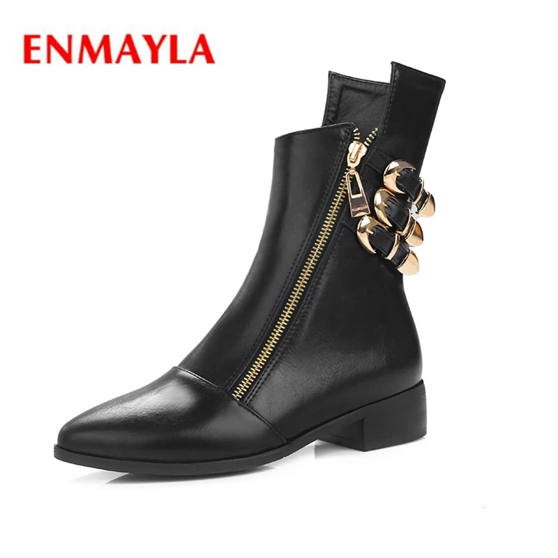ENMAYLA Fashion women pointed toe square heel zip buckle