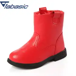 Jabasic зима Водонепроницаемый ботинки для девочек из искусственной мягкой ботинки кожаные детские теплые зимние сапоги флисовая детская