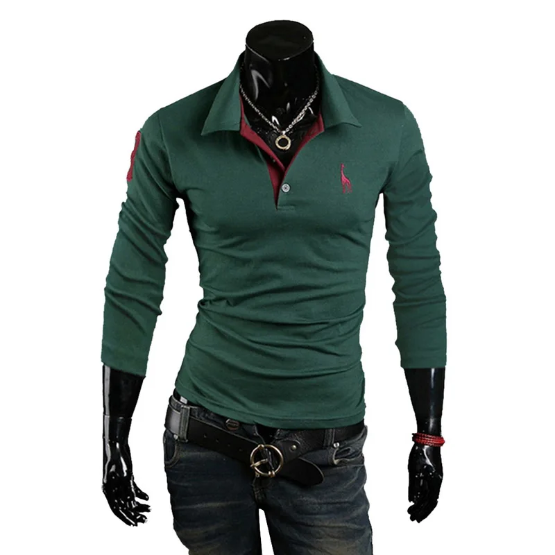 

CALOFE Plus Size Polo Shirt Men Fashion Deer Embroidery Print Male Polo Shirts Autumn Casual Long Sleeve Turndown Collar Tops