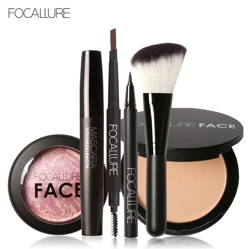 FOCALLURE 6Pcs Eye Makeup Set Cosmetics Blush with the Brush Black