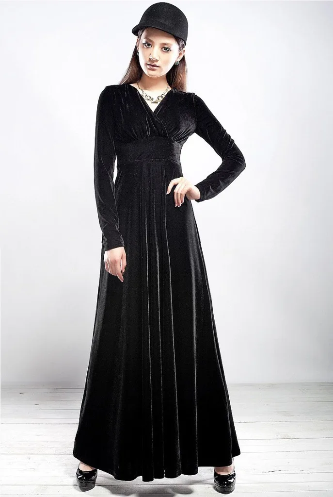 Новинка, осенне-зимнее женское Элегантное повседневное бальное платье с длинным рукавом, винтажное бархатное вечернее платье размера плюс, черное платье