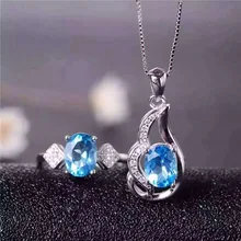 Природный Голубой топаз набор 925 Серебряный декор кольцо кулон набор live