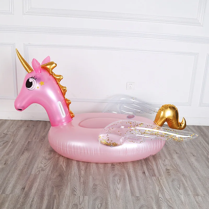

Giant Glitter Pegasus Horse Pool Float Crystal Pink Inflatable Magical Unicorn Pool Float with Glitter Inside Swimming Ring Raft