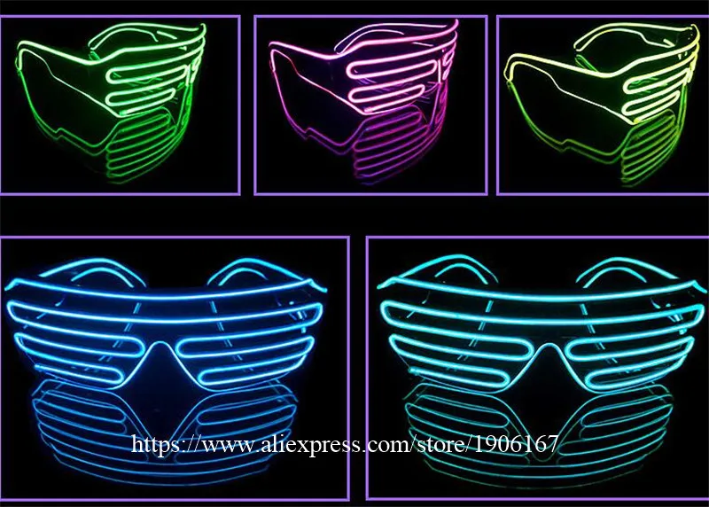 Free shipping Blue el glasses El Wire Fashion Neon LED Light Up Shutter Shaped Glow Rave Costume Party DJ Bright SunGlasses03