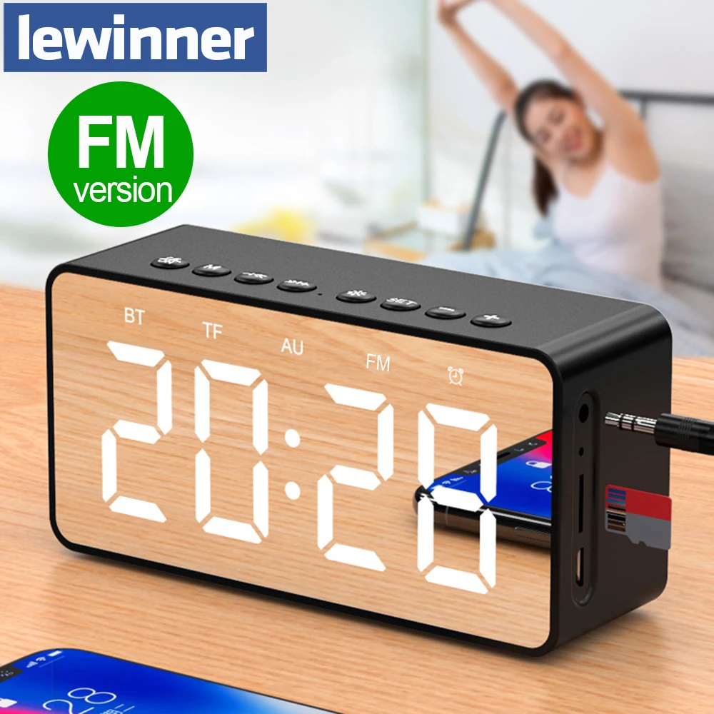 Lewinner Portable Bluetooth Speaker Super Bass Wireless Stereo Speakers Support TF AUX mirror Alarm Clock for Phone Computer