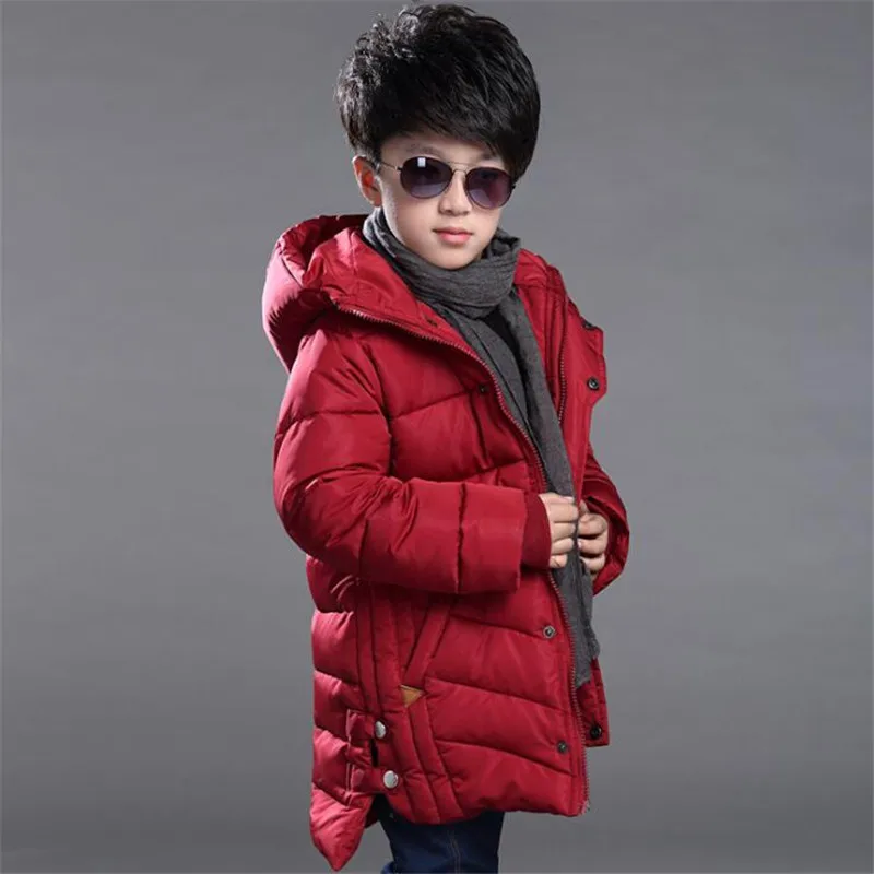 Зимняя куртка для мальчиков; одежда для детей; хлопковая куртка для мальчиков; теплое плотное зимнее пальто для мальчиков; детская зимняя куртка с хлопковой подкладкой и капюшоном - Цвет: Красный
