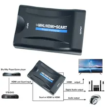 1080P HDMI to SCART Video Audio Upscale Converter Adapter for HD Receiver TV DVD US/EU Power Plug