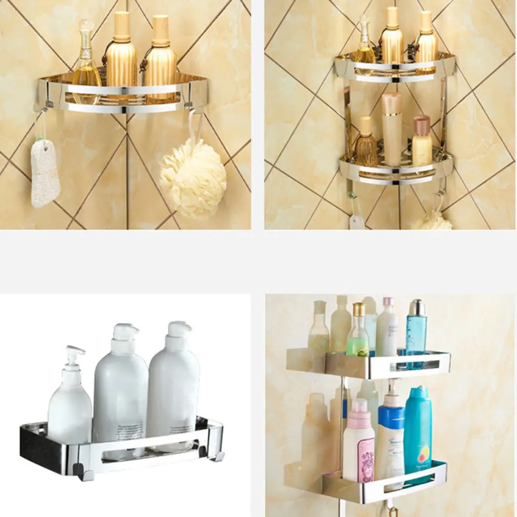 

High Quality Stainless Steel Bathroom Tripod Bathroom Shelf Free Punching Bathroom Corner Frame Drop Shipping Wholesale