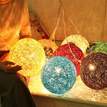 

Creative Colorful Ma Rattan Ball LED String Fairy Lights Wicker Pendant Light For Christmas Xmas Wedding decoration Party bar
