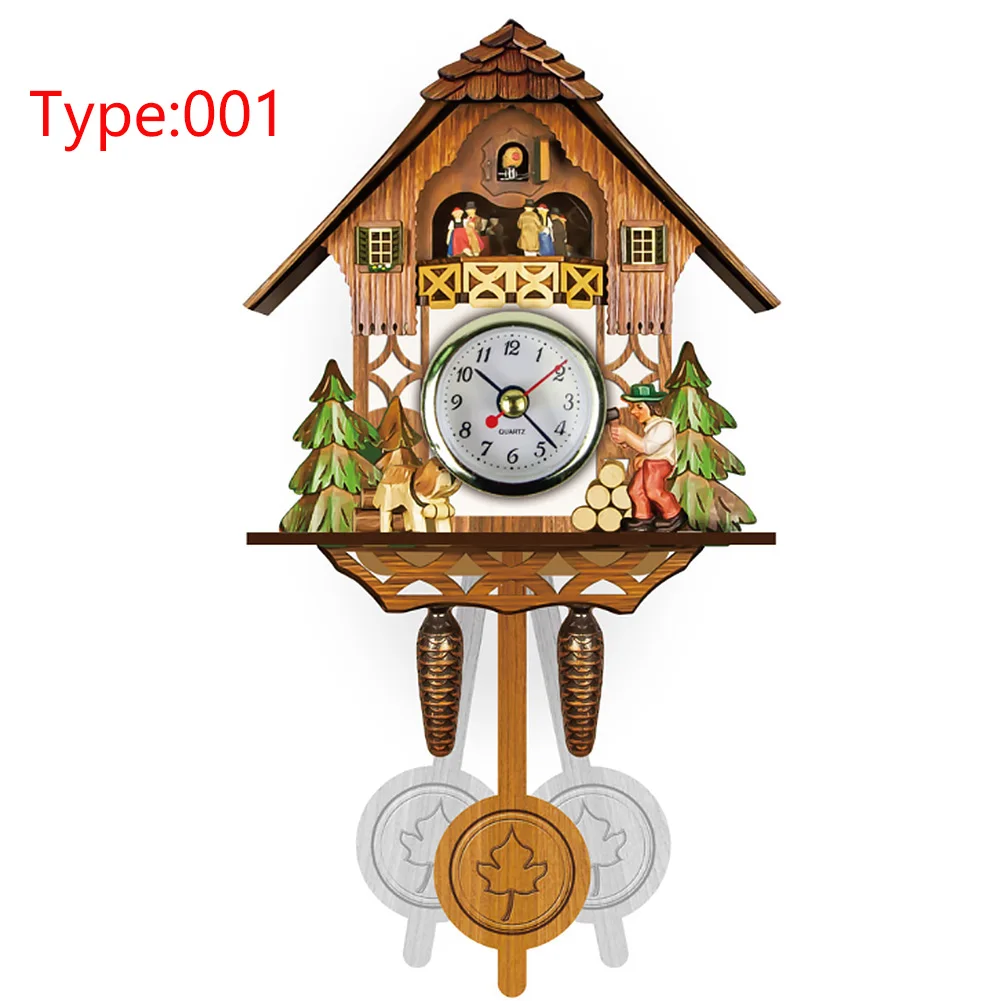 Винтажные домашние маятниковые настенные часы с птицей, кучкой, деревянные декоративные настенные часы для гостиной, 115X225X50 мм - Цвет: Type 001