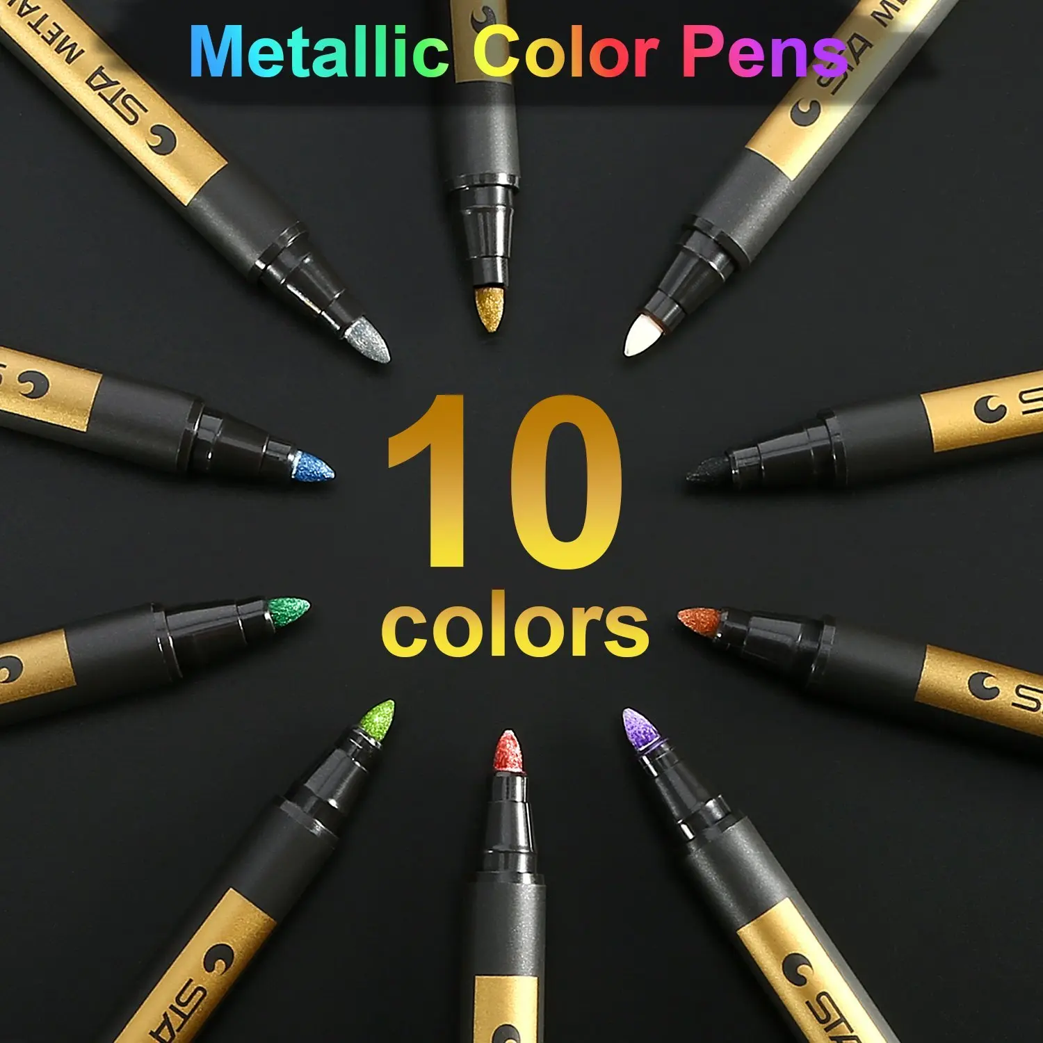 10 Metallic Markers Pens Fine Metallic Color Art Paints Pens for Glass