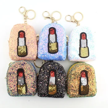 

New glitter sequins mini wallet key bag key ring coin bag fashion birthday gift women's embroidery print lipstick wallet LQ019