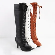 Ботинки для костюмированной вечеринки; Новинка года; Танцевальная обувь до колена на высоком каблуке 8 см; цвет коричневый, черный, белый; осенние женские ботинки в байкерском стиле