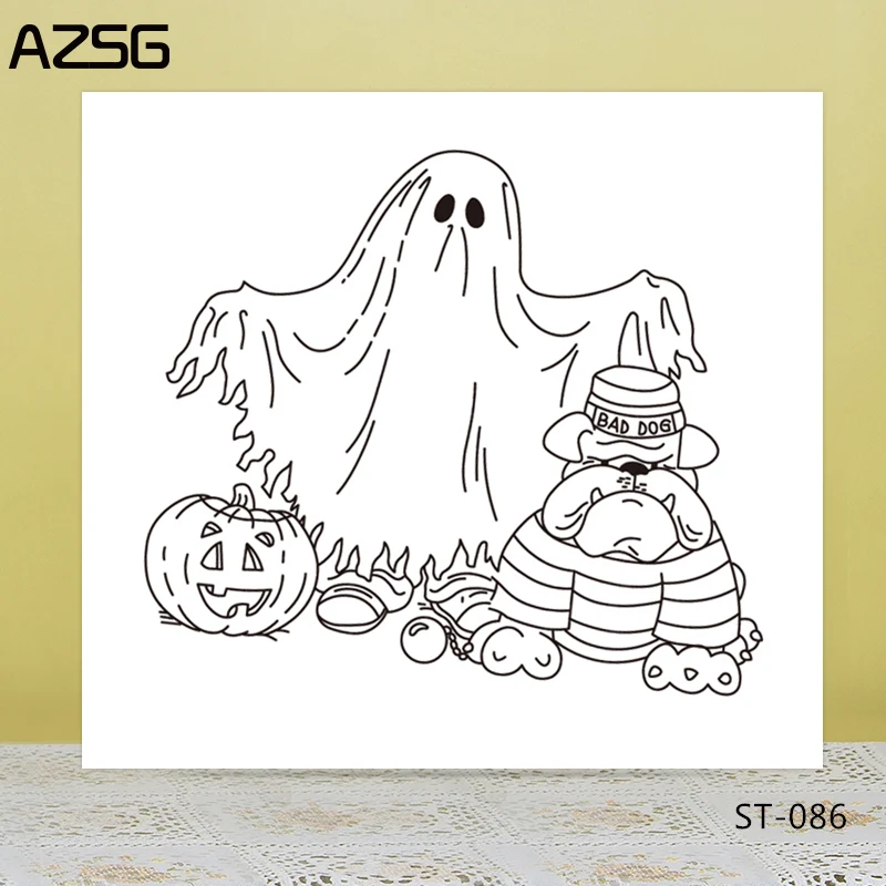 

AZSG Happy Halloween Naughty Ghost Clear Stamps/Seals For DIY Scrapbooking/Card Making/Album Decorative Silicone Stamp Crafts