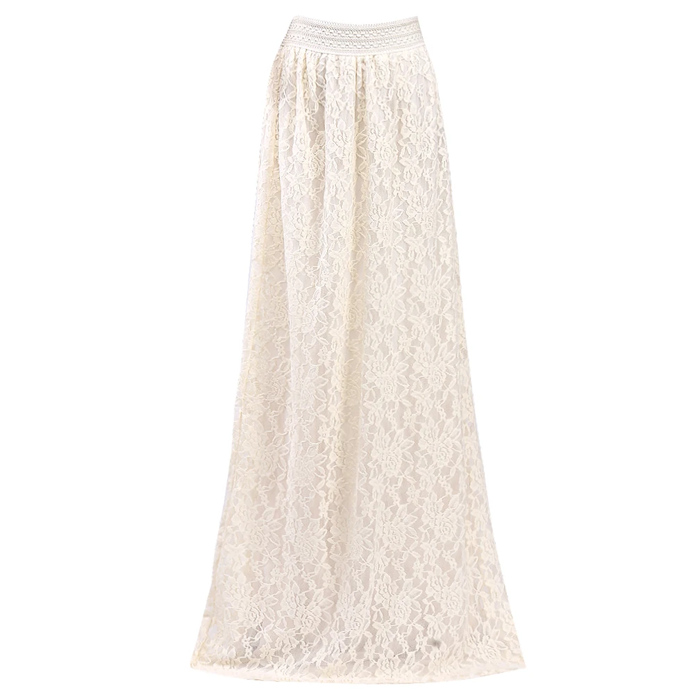 

Fashion Women Girl Double Layer Flower Pleated Maxi Elastic Waist Long Maxi Skirt