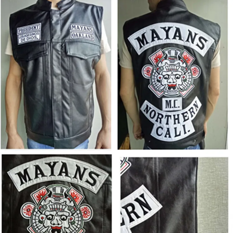 Chaleco de bordado de Sons Of Anarchy, disfraz de Cosplay de Color negro, chaqueta de Punk sin mangas Mayans MC|Disfraces de películas y - AliExpress