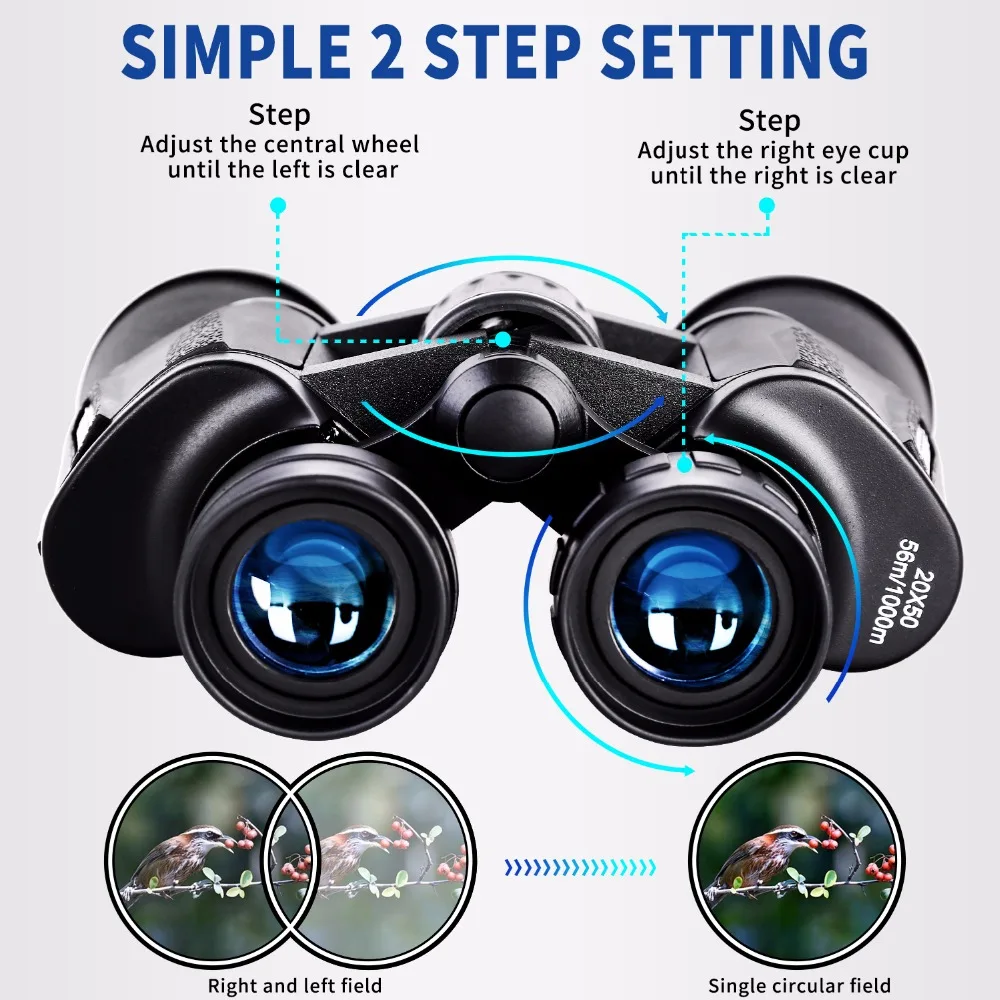 20X50 Zoom Binoculars Compact Folding Durable for Professional Traveler Wide Field of View, More Clear Great for Camping Hunting 20X50 Zoom Binoculars Compact Folding Durable for Professional Traveler Wide Field of View, More Clear Great for Camping Hunting