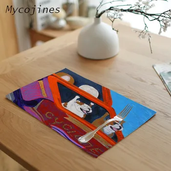 

Cute Dog Printed Napkin 32*42cm German Shepherd Corgi Pug Pattern Family Linen Dining Table Decorate Placemat Fashion Tablecloth
