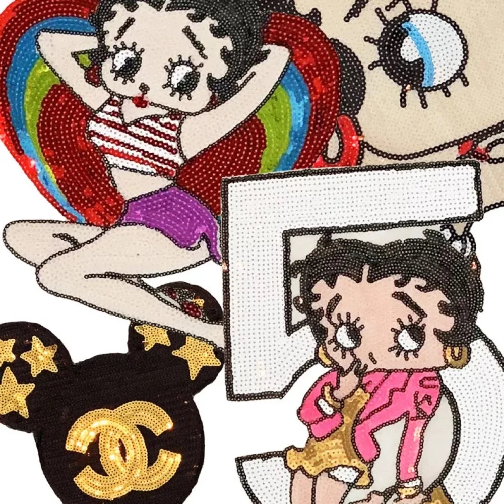 Betty/нашивки с блестками для больших девочек, Пришивные железные нашивки для одежды, нашивки с рисунками из мультфильмов Betti, нашивки с блестками для сумок, Швейные Аппликации, новинка