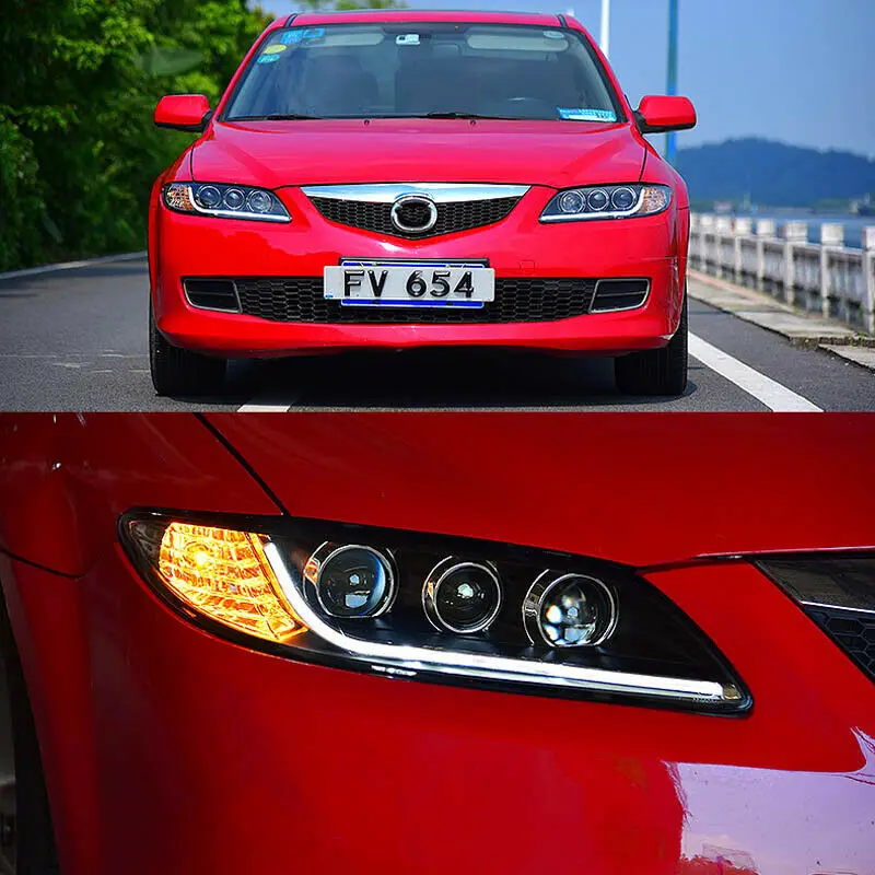Динамический сигнал поворота светодиодный фонарь DRLs линзы проектора bi xenon подходит для Mazda 6 2004