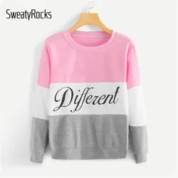 SweatyRocks повседневное Colorblock Письмо печати Толстовка с длинным рукавом Круглый средства ухода за кожей шеи пуловеры для женщин топы