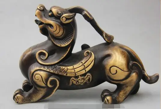 

S01080 5" Old China Chinese Folk Bronze Unicorn Beast Pi Xiu Animal Statue Sculpture (B0413)