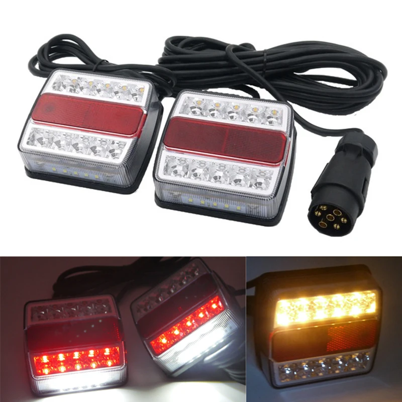

1 Pair 10 LED Universal Trailer Truck Tail Light with License Plate Lamp 12V Red Yellow Taillights Set Magnetic Base