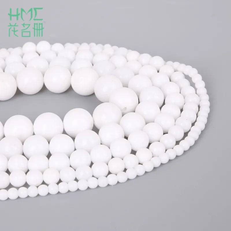 

Natural White Jadee Round Stone Beads Loose Bead 4 6 8 10 12 MM Pick Size For jewelry Making DIY Bracelet Strand 15''
