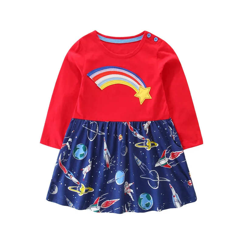 Платья с длинными рукавами; платье принцессы для маленьких девочек; хлопковая детская одежда; модная Аппликация в полоску; платье для маленьких девочек; осеннее платье - Цвет: T1099 RED