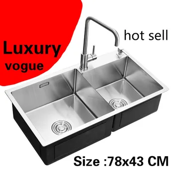 Price Free Shipping Apartment Kitchen Manual Sink Double Groove Do The Dishes 304 Stainless Steel High Quality Hot Sell 78x43 CM