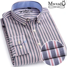 Mwxsd high quality Casual Mens Oxford Cotton Shirt Men Striped plaid wedding part Shirts male slim fit non iron Easy care shirt
