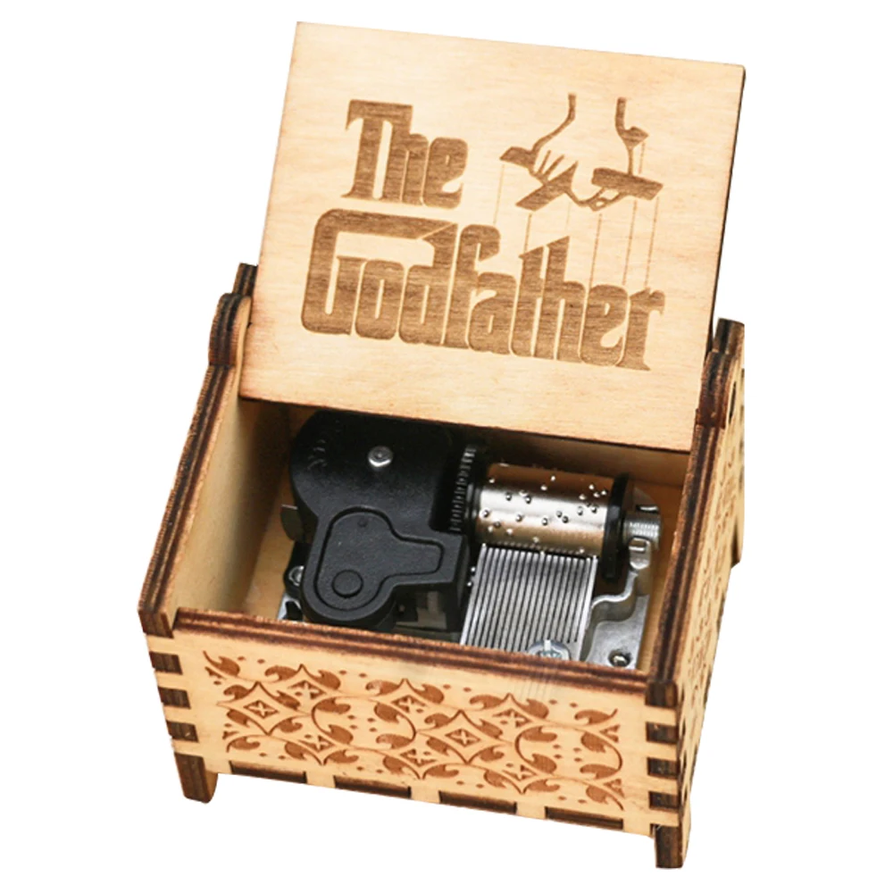Музыкальная шкатулка Godfather 18 нот Заводной механизм гравировка на дереве