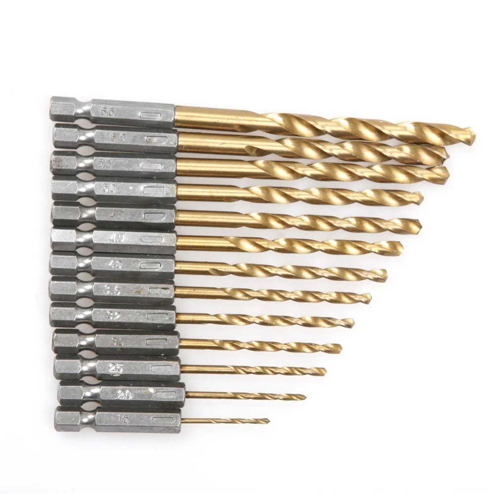High Quality 13Pcs/Lot HSS Titanium Coated Drill Bit Set with 1/4 Hex