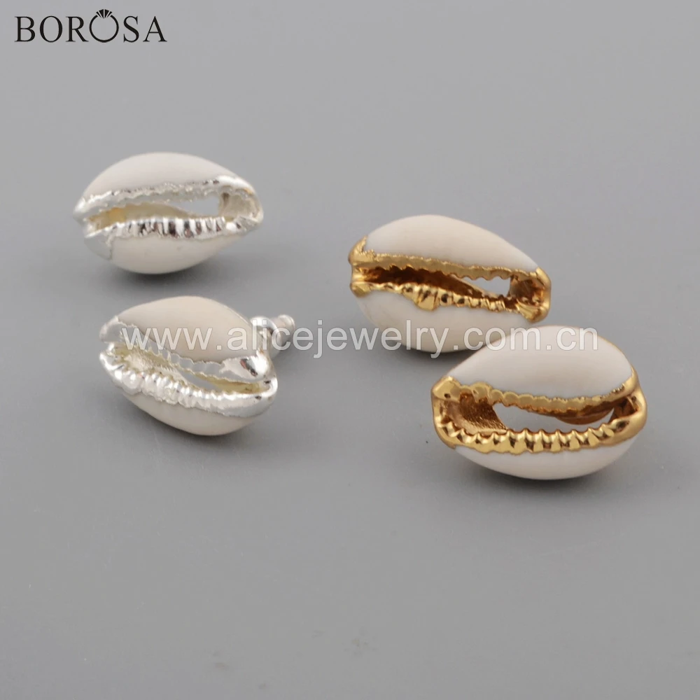 

BOROSA 5/10Pairs Fashion Gold/Silver Trim Natural Cowrie Shell Stud Earrings Jewelry Boho Jewelry Seashell Jewelry G1770 S1770
