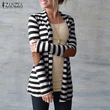 

2016 Autumn Women Thin Jacket Coats Vintage Cotton Striped Slim Fitted Cardigan Ladies Casual Loose Outerwear Plus Size Tops