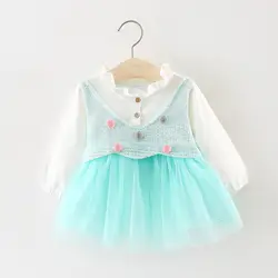 Vestido infantil/специальное предложение, милое Хлопковое платье в стиле пэчворк для маленьких девочек, осень 2018, новое корейское Сетчатое платье