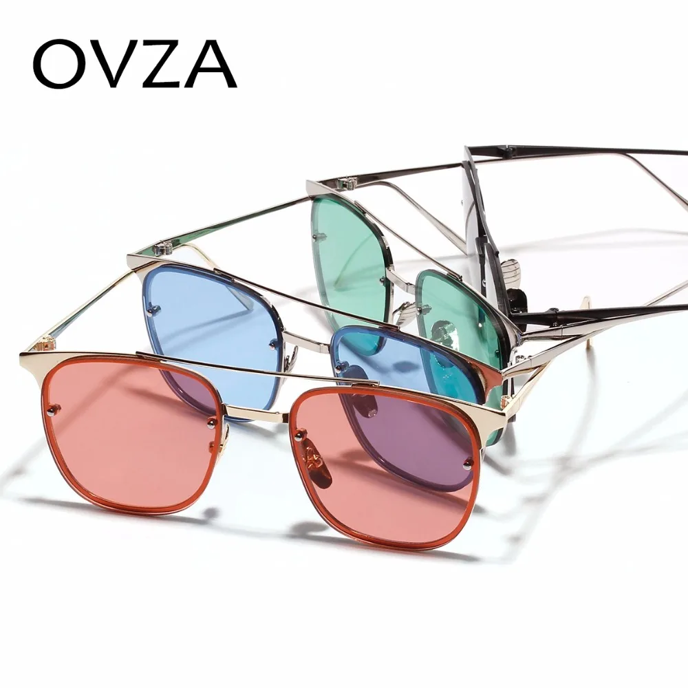 

OVZA Rectangle Mens Sun glasses Metal Sunglasses Ladies Fashion Red Sunglasses Retro Classic High Quality oculos feminino S6007