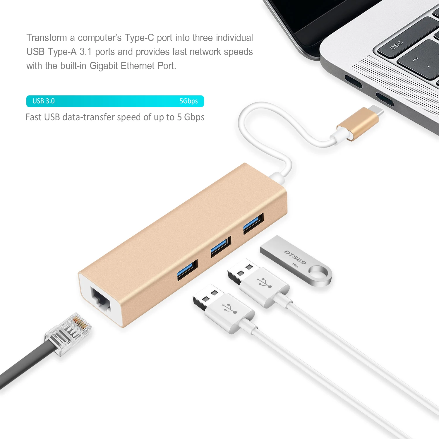 USB C Ethernet адаптер с 3 USB 3,0 концентратор для MacBook Pro ПК, GOOJODOQ концентратор USB Type C Gigabit Ethernet Rj45 Lan USB C концентратор