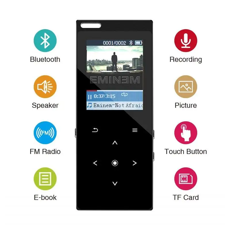 Hot Sale Touch MP3 Player Bluetooth4.0 Built-in Speaker Lossless Music with FM Recorder Support SD Card Up to 128GB | Электроника