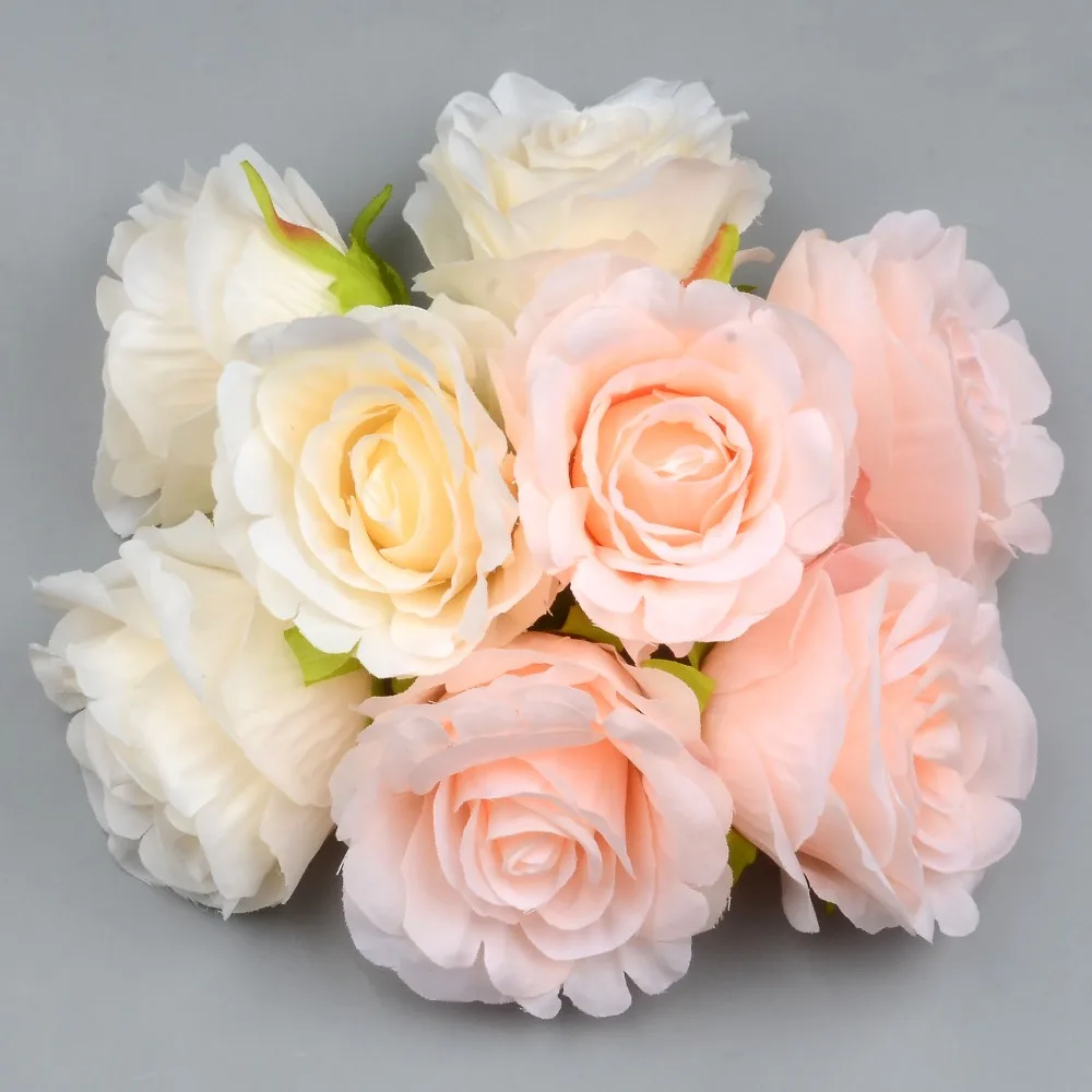 30pcsSilkBloomingpinkWhiteRosesArtificialFlowerHeadForWedding