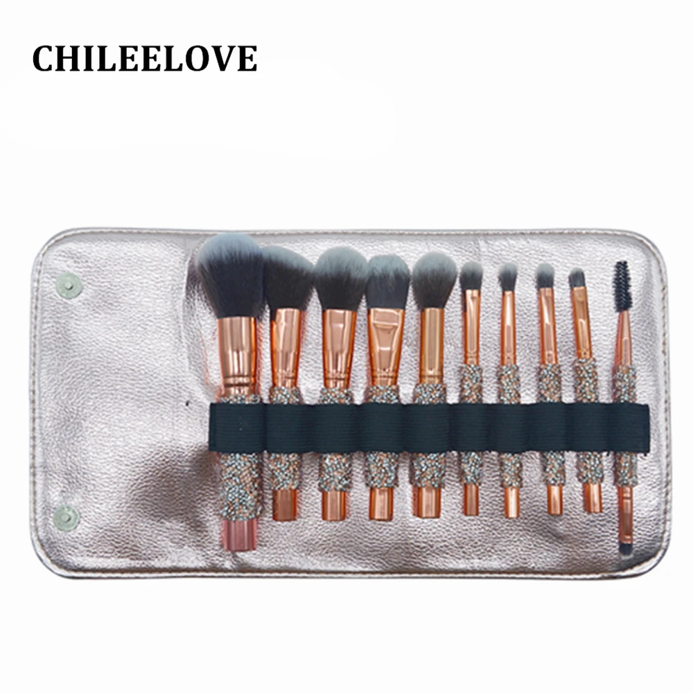 

CHILEELOVE 10 Pcs/Set Diamond Makeup Brushes Kit with Cosmetic Collection Bag For Girl Women Make Up Tool Travelling Daily