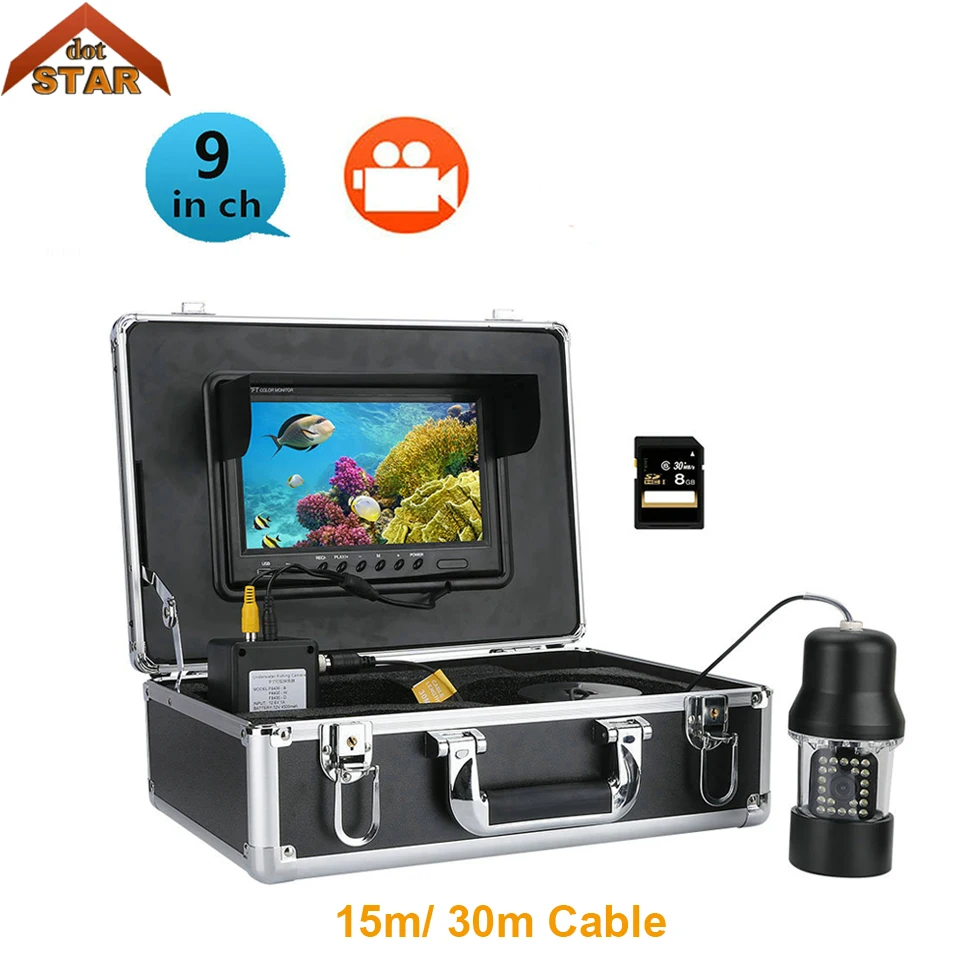 

Stardot 9" Inch HD Underwater Fishing Video Camera Kit DVR Recorder IP68 22 PCS LED Infrared Lamp Lights Fish Finder 15M 30M