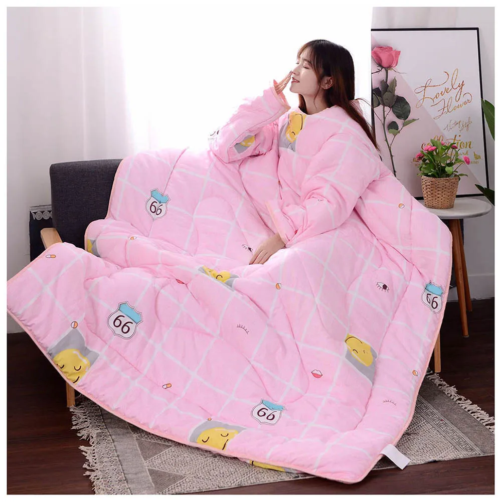 Многофункциональное «ленивое» одеяло с рукавами зимнее теплое утолщенное стираное одеяло BDF99 - Цвет: 150x200cm Pink Smile